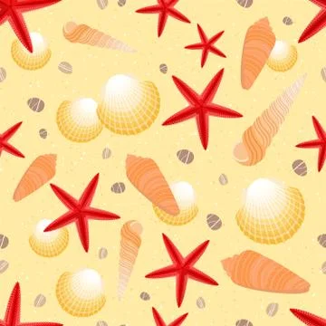 Seashell sand seamless pattern Stock Illustration