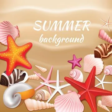 Seashell sand summer background Stock Illustration