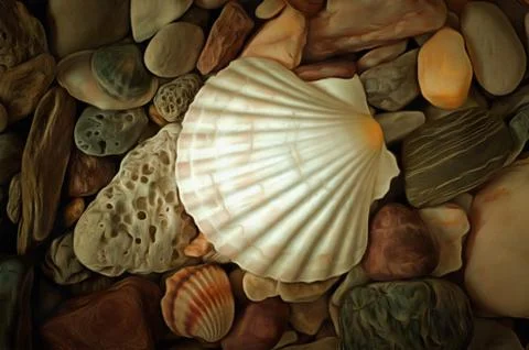 Seashell on sea pebbles Stock Photos