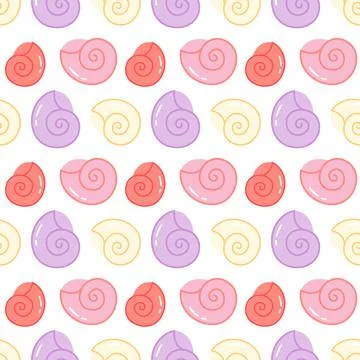 Seashell seamless pattern cute cartoon pastel colored elements on white Illustrazione stock