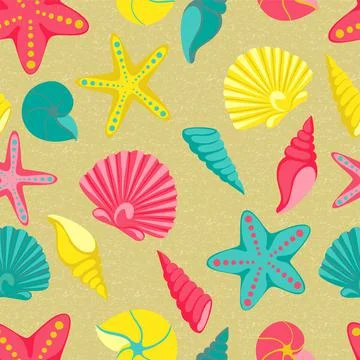 Seashell seamless pattern. design for holiday greeting card and invitation of Stock Illustration