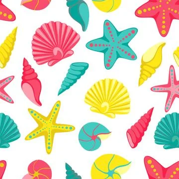 Seashell seamless pattern. design for holiday greeting card and invitation .. 스톡 일러스트