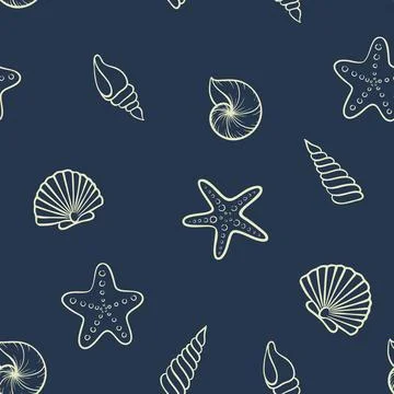 Seashell seamless pattern. design for holiday greeting card and invitation .. Stock Illustration