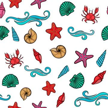 Seashell seamless pattern. design for holiday greeting card and invitation .. Illustrazione stock