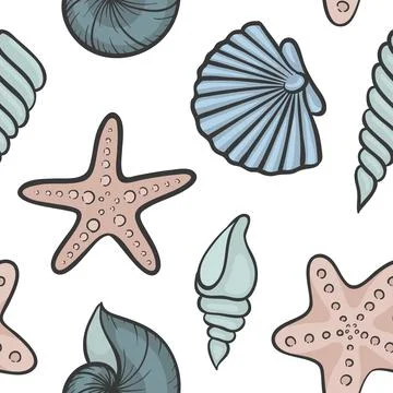 Seashell seamless pattern. design for holiday greeting card and invitation .. Illustrazione stock