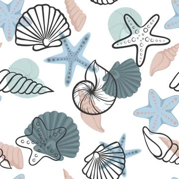 Seashell seamless pattern. design for holiday greeting card and invitation .. Stock Illustration
