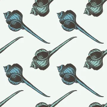 Seashell Seamless pattern hand drawn sketch. Vintage illustration. 스톡 일러스트