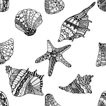 Seashell seamless pattern Illustrazione stock