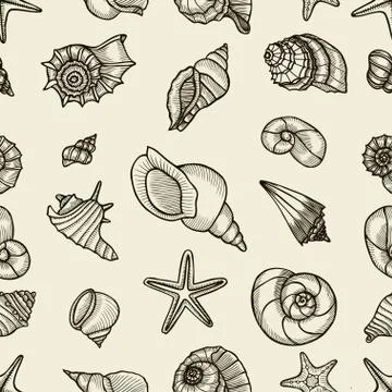 Seashell seamless pattern. Stock Illustration