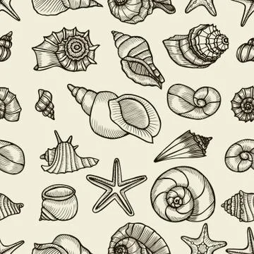 Seashell seamless pattern. Stock Illustration