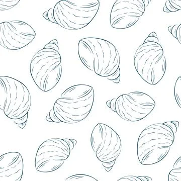 Seashell seamless pattern in line art style. Undersea shell repeat texture Stock Illustration