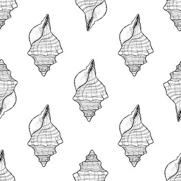 Seashell seamless pattern. Marine life ocean floor hand drawn ink doodle sket Illustrazione stock