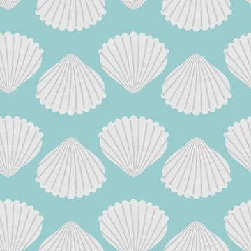 Seashell seamless pattern. Scallop vector background. Retro fabric ornament f Stock Illustration