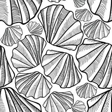 Seashell seamless pattern. Summer holiday marine background. Underwater orn.. Illustrazione stock