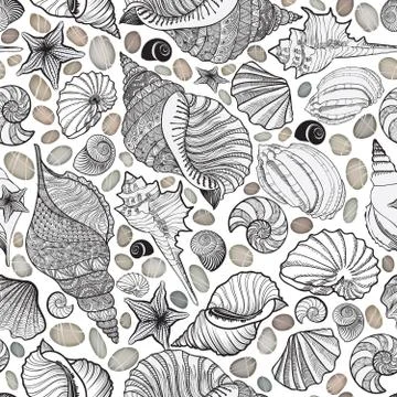 Seashell seamless pattern. Summer holiday marine background Illustrazione stock