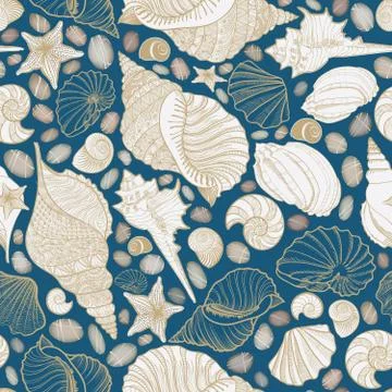 Seashell seamless pattern. Summer holiday marine background Illustrazione stock