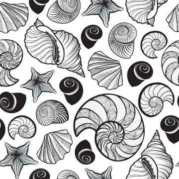 Seashell seamless pattern. Summer holiday marine background Illustrazione stock