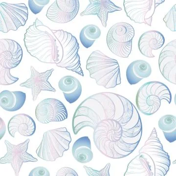 Seashell seamless pattern. Summer holiday marine background Illustrazione stock