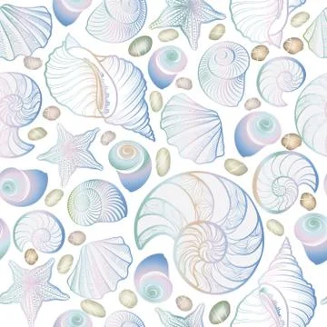 Seashell seamless pattern. Summer holiday marine background Stock Illustration