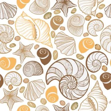 Seashell seamless pattern. Summer holiday marine background Stock Illustration