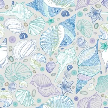 Seashell seamless pattern. Summer holiday marine background Illustrazione stock