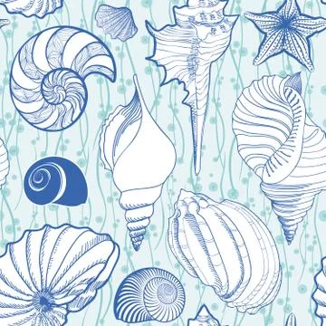 Seashell seamless pattern. Summer holiday marine background Illustrazione stock
