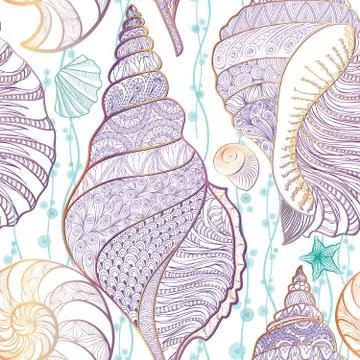 Seashell seamless pattern Summer resort background イラスト素材