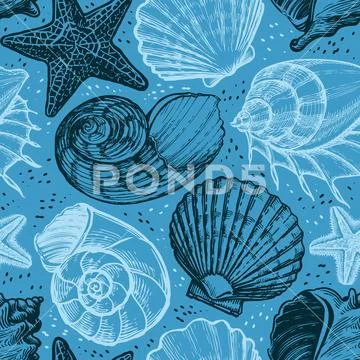 Seashell seamless pattern. Summer vacation marine background ...