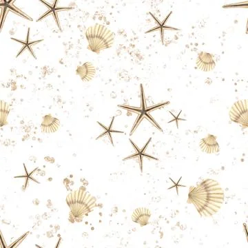 Seashell seamless Pattern. Watercolor hand drawn illustration of Sea Shell Illustrazione stock