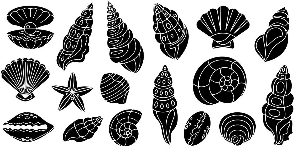 Seashell silhouette set Stock Illustration