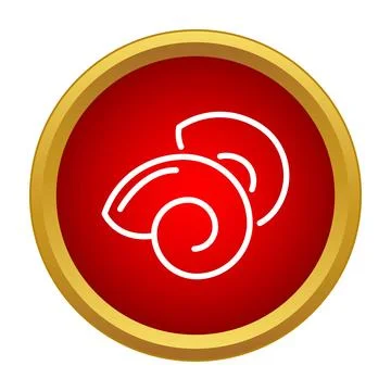 Seashell spiral line icon red circle gold Stock Illustration