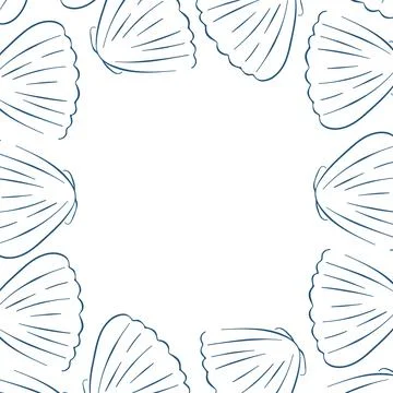 Seashell square border in line art style on a white background. Perfect for Stock Illustration
