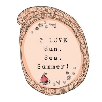 Seashell summer vacation frame. Hand drawn round card background Stock Illustration