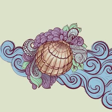 Seashell in waves Stock Illustration