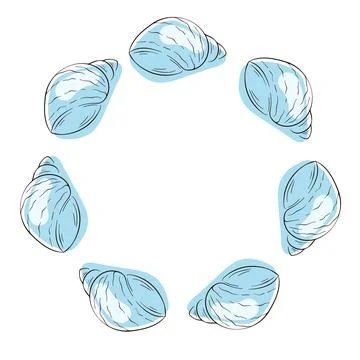 Seashell wreath in flat style. Summer undersea shell design for seafood market Illustrazione stock