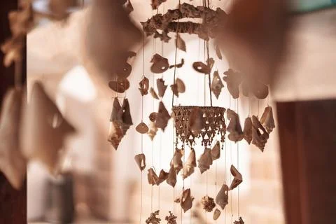 Seashells and coral creating a rustic wind chime 写真素材