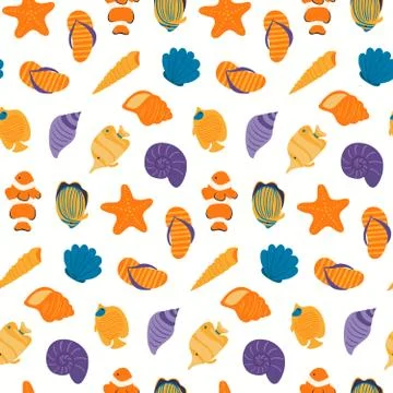 Seashells and fish seamless pattern 스톡 일러스트