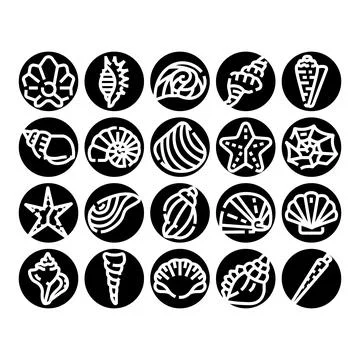 Seashells and marine life vector icons set Stockillustratie