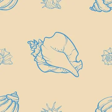 Seashells and starfish on a beige background. Stock Illustration