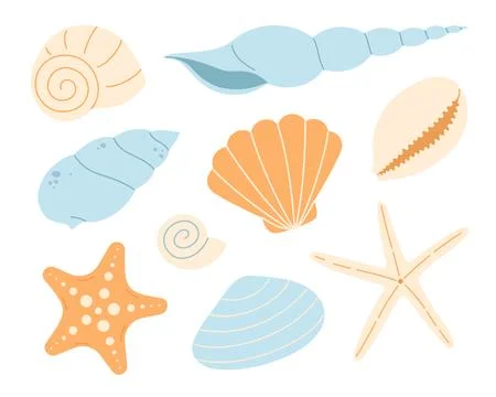 Seashells and starfish minimal set Иллюстрация