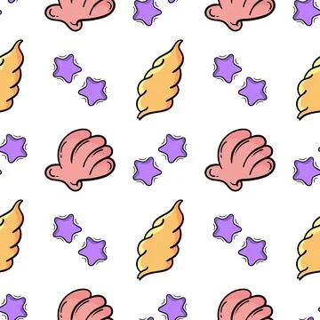 Seashells and starfish seamless pattern Stock Illustration
