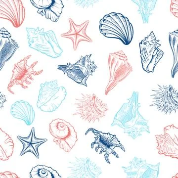 Seashells and starfish vector seamless pattern Illustrazione stock