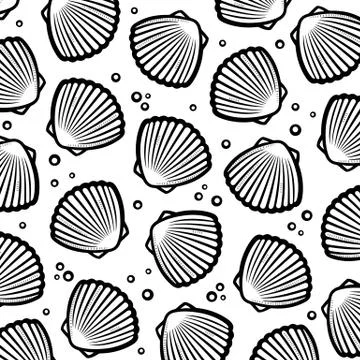 Seashells background. Collection seashells icons. Vector Stock Illustration