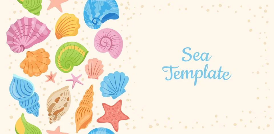 Seashells cartoon template background ocean flat backdrop marine seamless Stock Illustration
