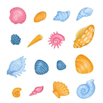 Seashells colorful collection Stock Illustration