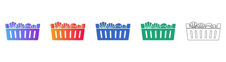 Seashells in a Crate Icon Set Stock Illustration