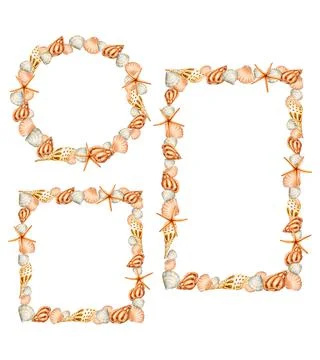 Seashells frame set. Watercolor design element for cards, invitations, poster Stock-Illustration