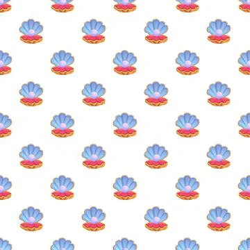 Seashells with pearls seamless pattern creating ocean theme Stock Illustration