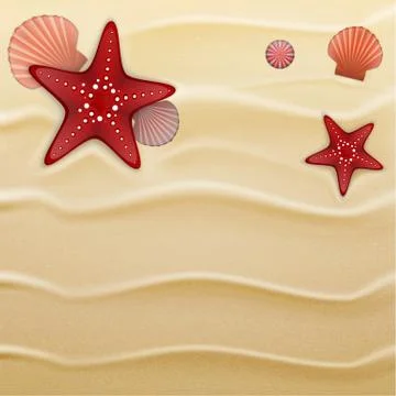 Seashells on sand, background Stock Illustration