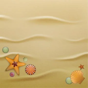 Seashells on sand, background Stock Illustration